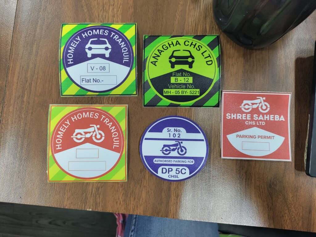 Vehicle Parking Stickers For Society And Apartments Round Shape